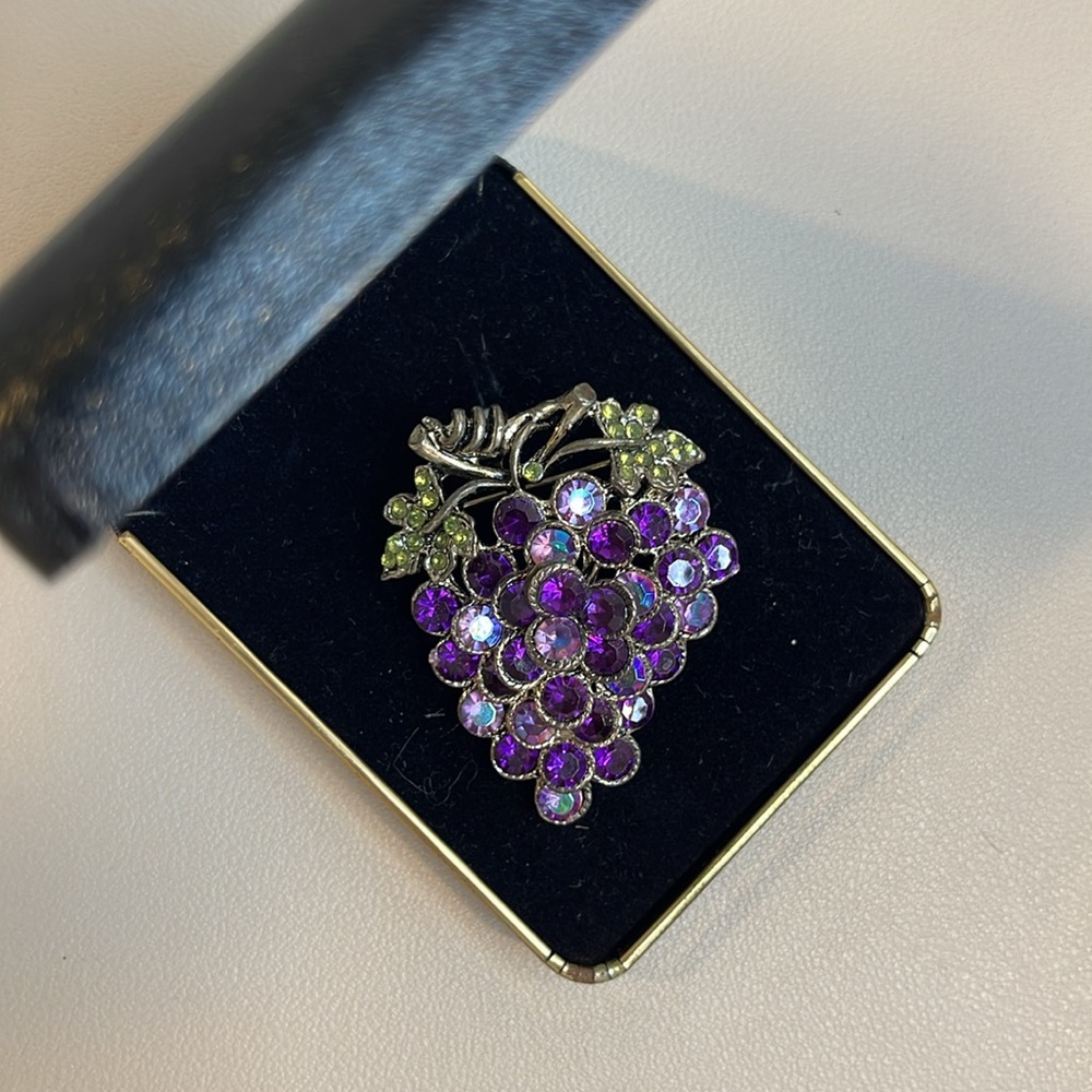 Purple & Green Crystal Grape Pin